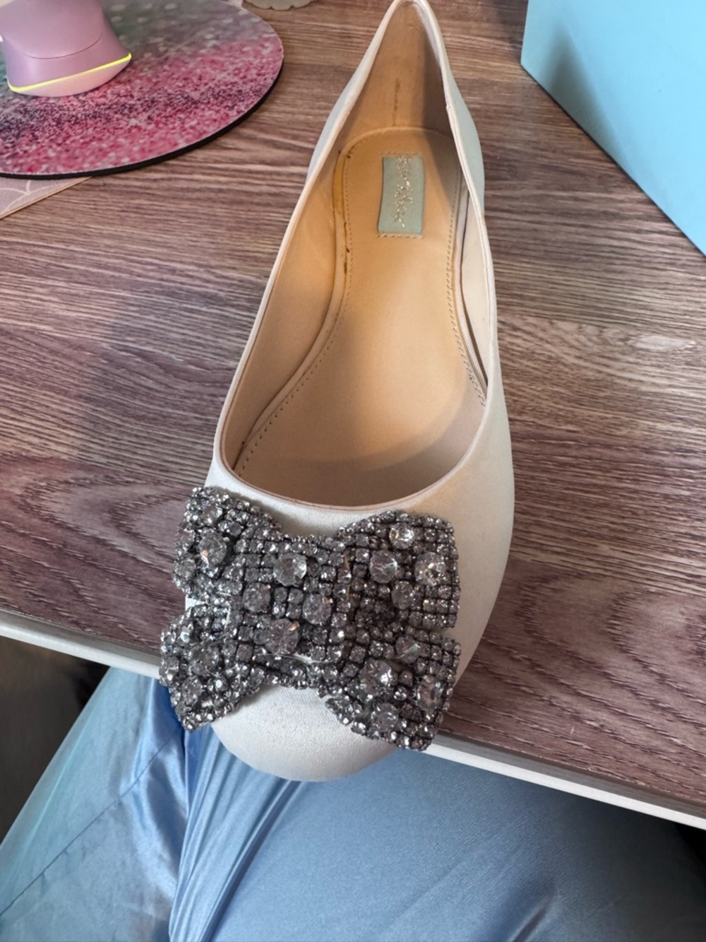 Blue by Betsey Johnson Ivory Ballet Flat with Crystal Bow - Picture 4 of 9